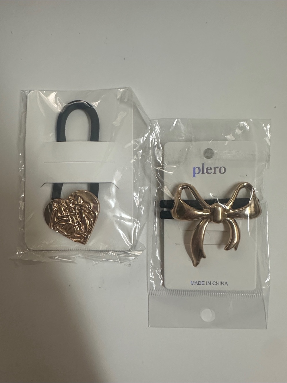 Gold Bow and Heart Hair Tie Set